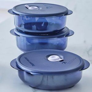 Vent 'N Serve 3pc Small Round Set - Indigo Tupperware